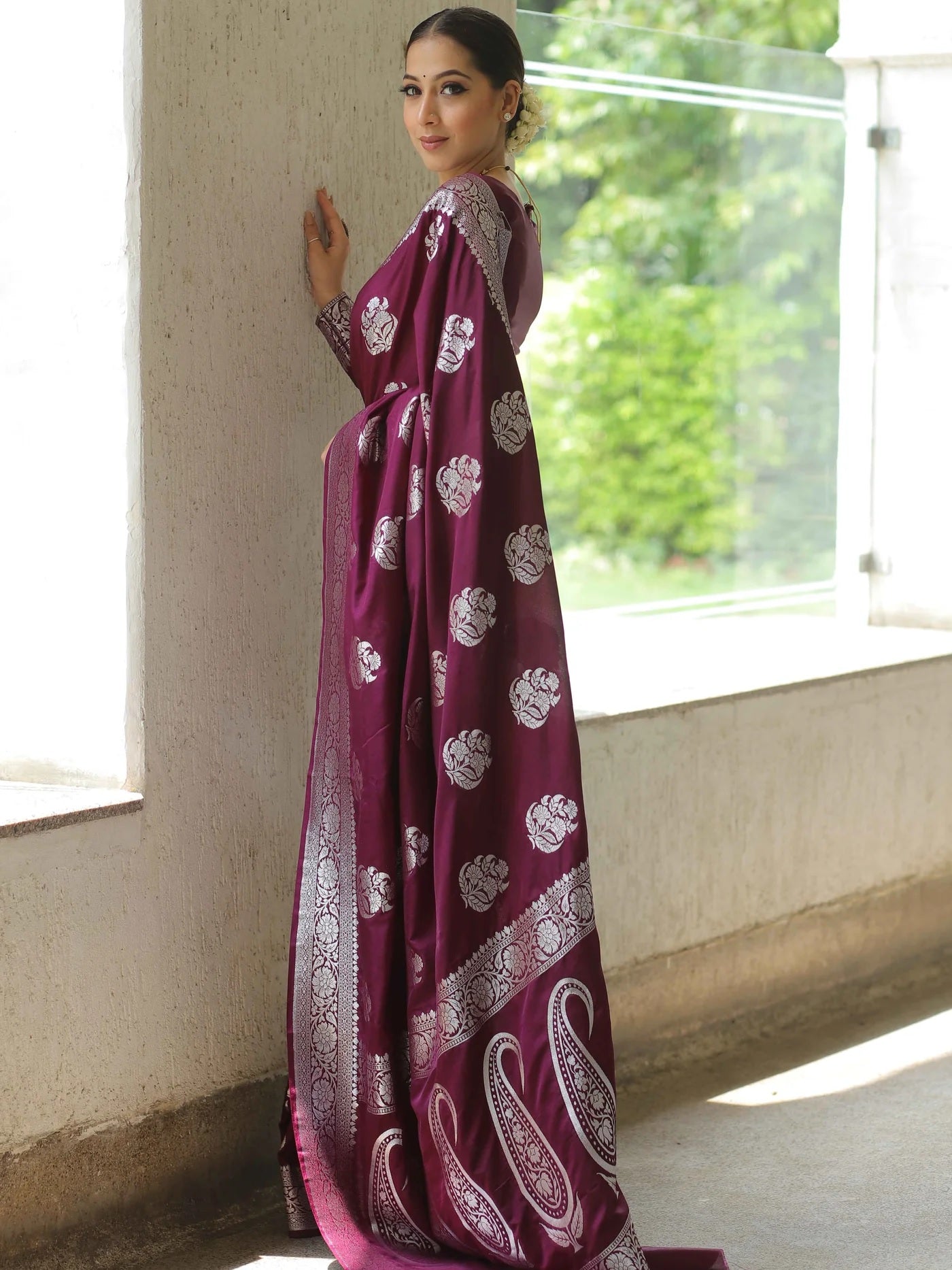 Wine Kanjivaram Pure Soft Semi Silk Saree With Unstiched Attractive Blouse Piece