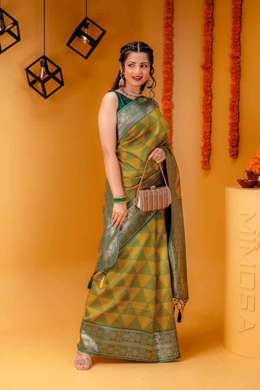 Yellow Green Pure Soft Silk Saree With Engrossing Blouse Piece