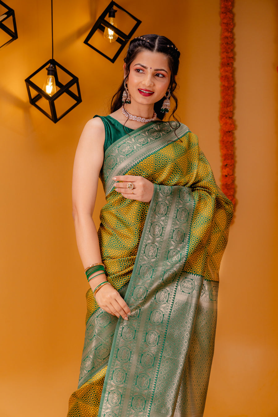 Yellow Green Pure Soft Silk Saree With Engrossing Blouse Piece