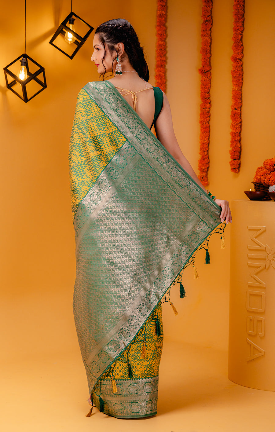 Yellow Green Pure Soft Silk Saree With Engrossing Blouse Piece