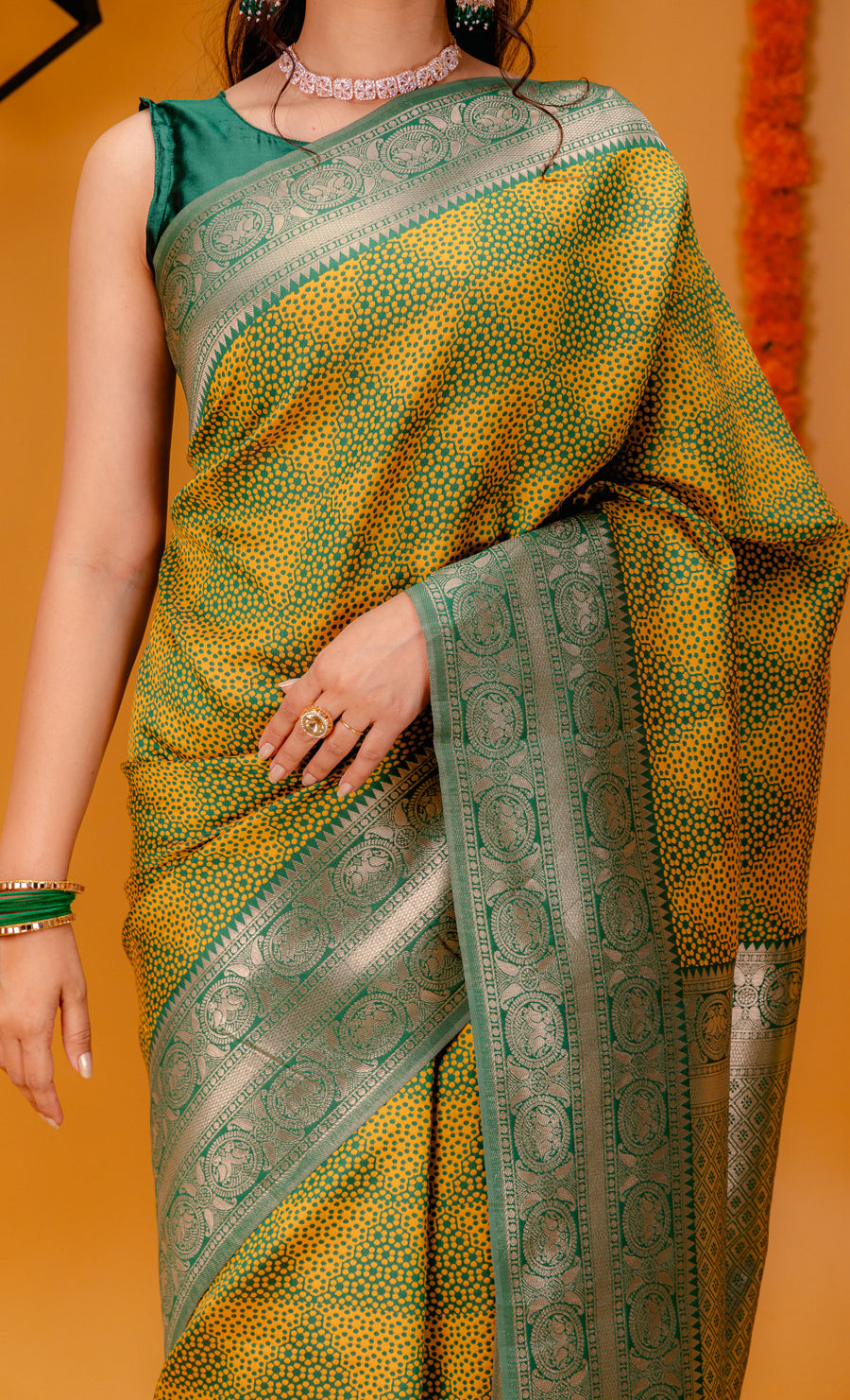 Yellow Green Pure Soft Silk Saree With Engrossing Blouse Piece