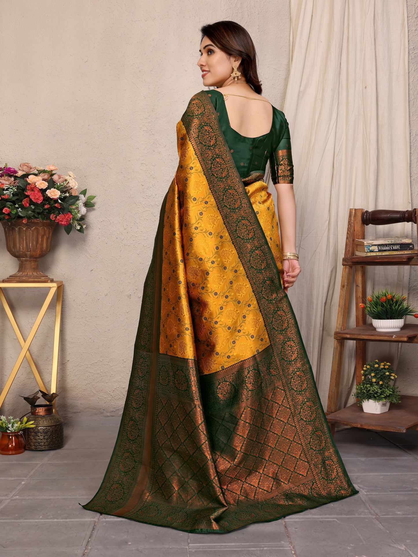 Yellow Green Pure Soft Banarasi Silk Saree With Engrossing Blouse Piece