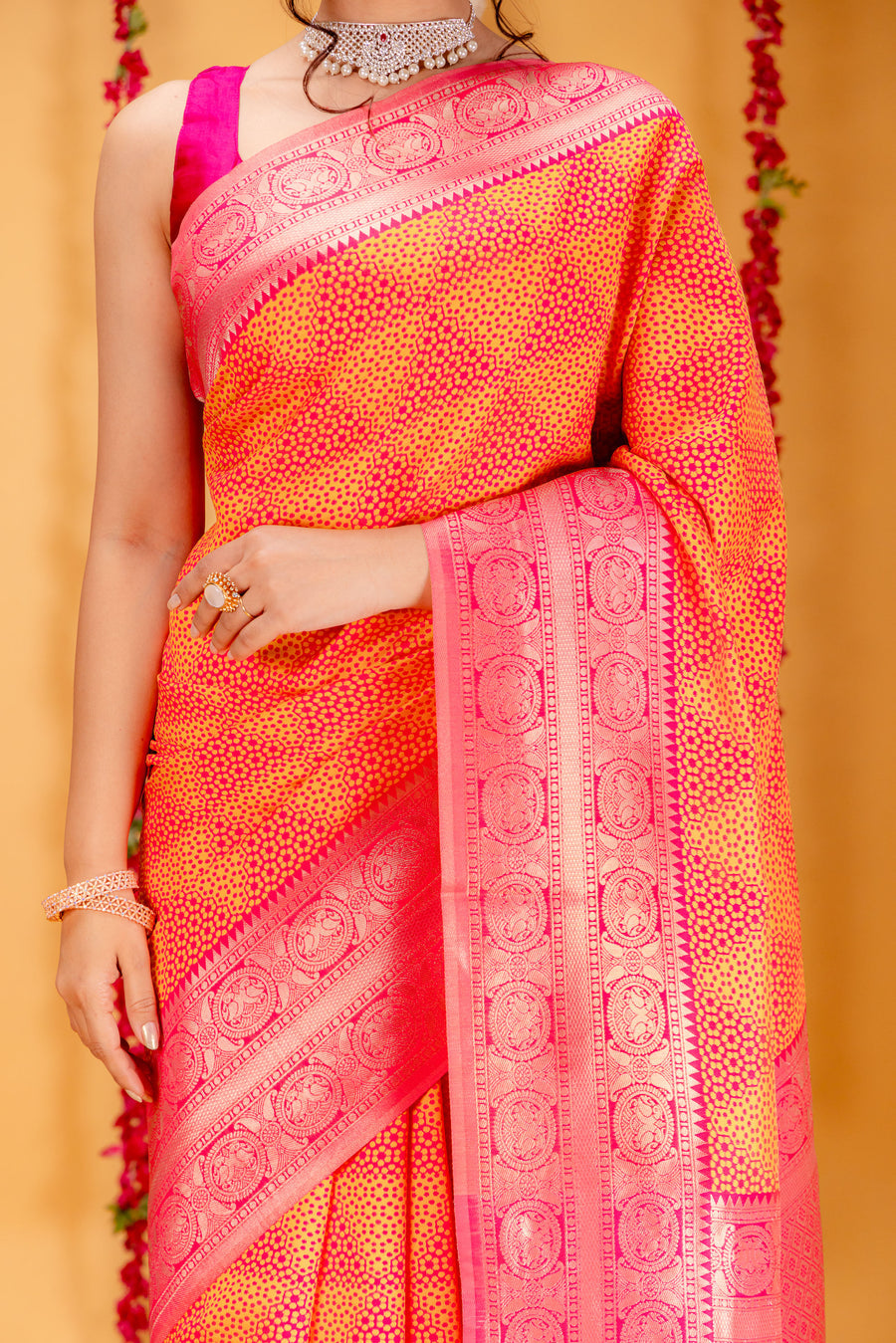 Yellow Pink Pure Soft Silk Saree With Engrossing Blouse Piece