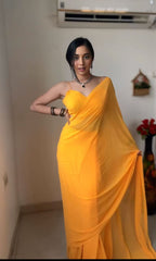 Yellow Ready to Wear Georgette Saree With Unstitched Blouse Piece