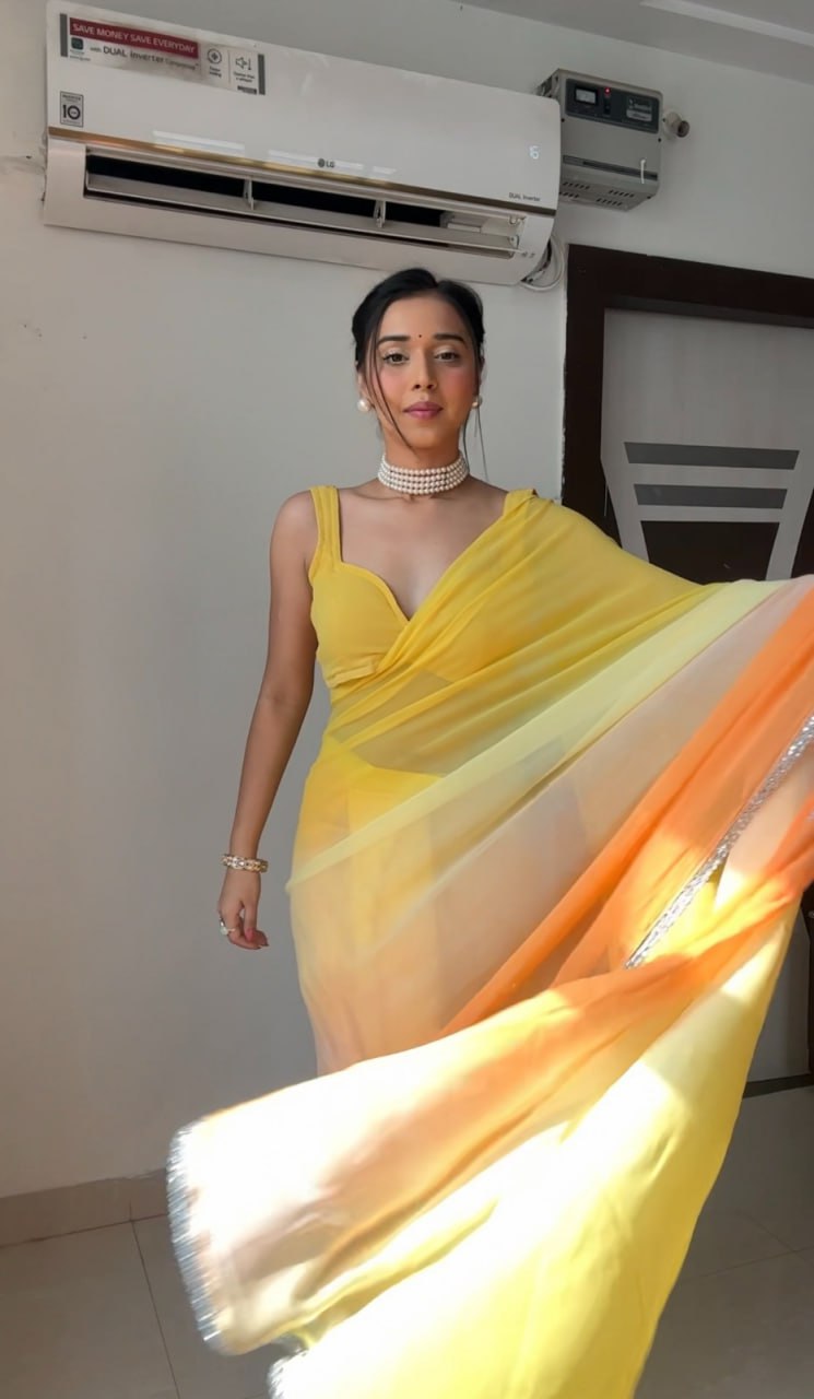 Yellow Ready to Wear Georgette Saree With Unstitched Blouse Piece