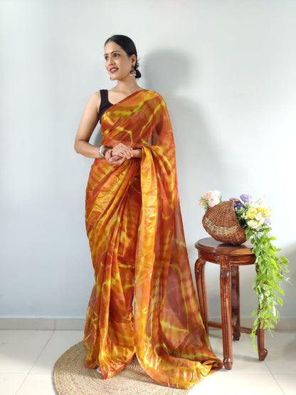 Yellow Ready to Wear Chiffon Saree With Unstitched Blouse Piece