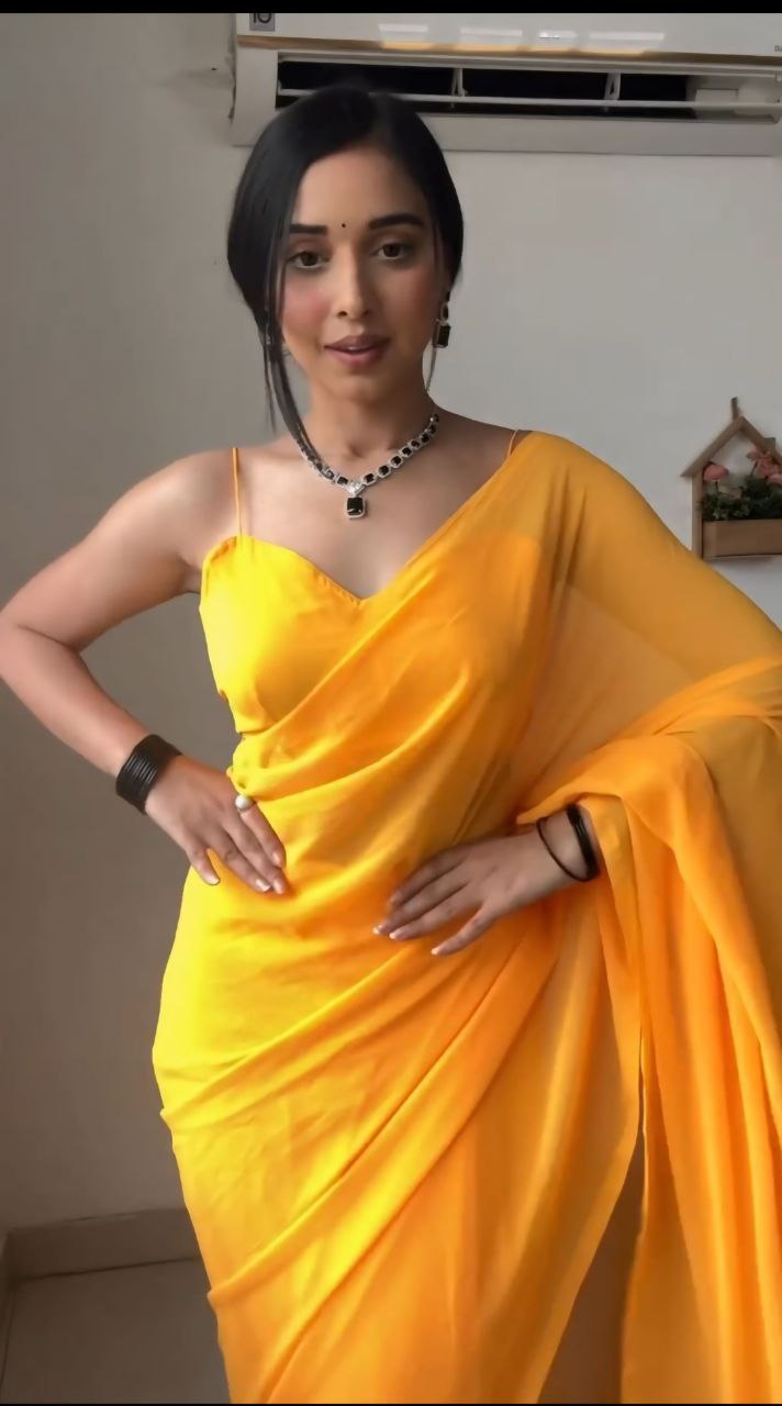 Yellow Ready to Wear Georgette Saree With Unstitched Blouse Piece