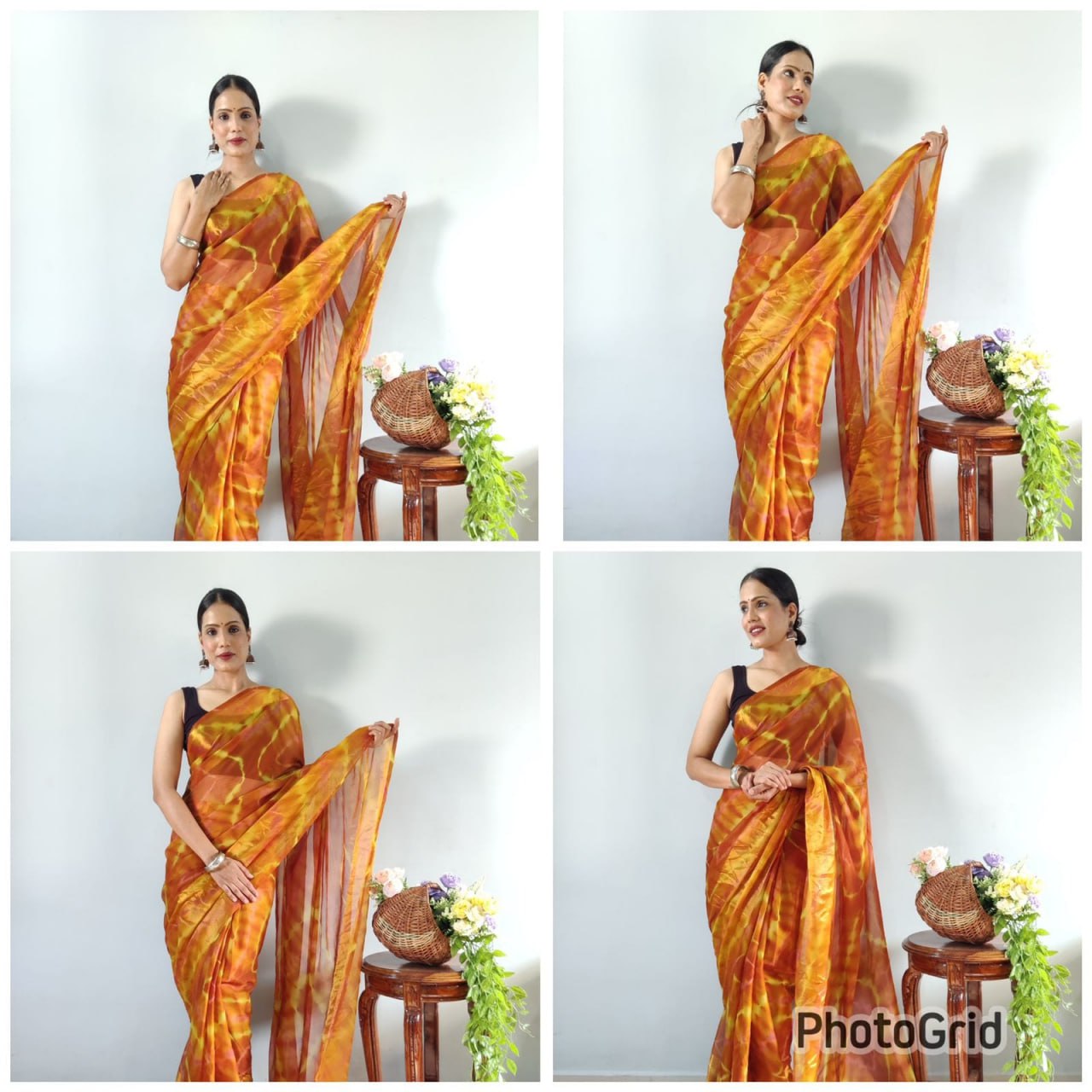 Yellow Ready to Wear Chiffon Saree With Unstitched Blouse Piece