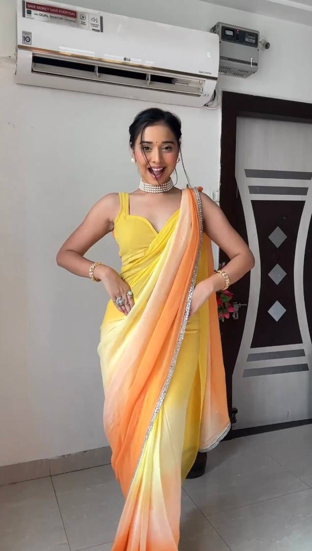 Yellow Ready to Wear Georgette Saree With Unstitched Blouse Piece