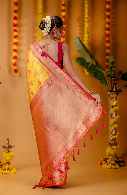 Gajari-GoldPure Soft Silk Saree With Engrossing Blouse Piece