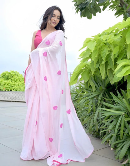 Light Pink Ready to Wear Georgette Saree With Unstitched Blouse Piece