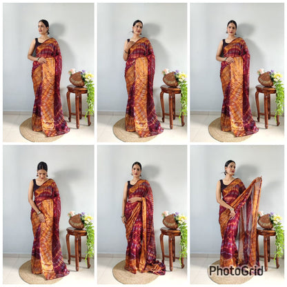 Maroon Ready to Wear Chiffon Saree With Unstitched Blouse Piece