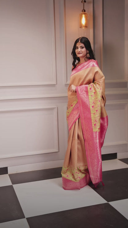 Yellow Pink Pure Soft Silk Saree With Engrossing Blouse Piece (Copy)