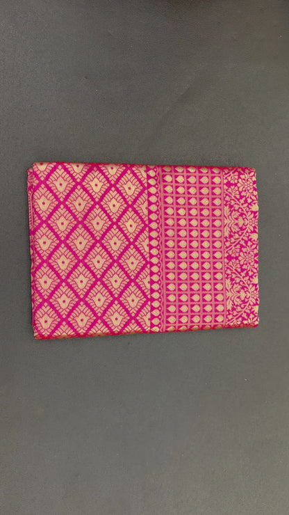 Pink Kanjivaram Pure Soft Semi Silk Saree With Unstiched Attractive Blouse Piece