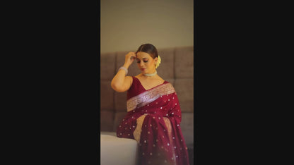 Maroon Kanjivaram Pure Soft Semi Silk Saree With Unstiched Attractive Blouse Piece