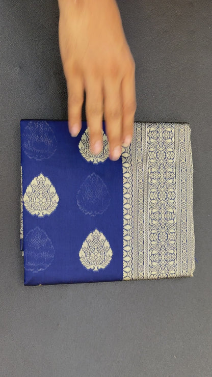 Blue Banarasi Pure Soft Semi Silk Saree With Unstiched Attractive Blouse Piece