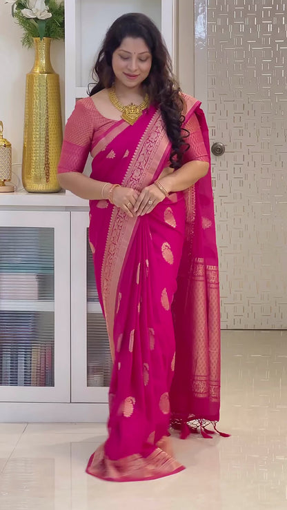 Pink Pure Soft Semi Silk Saree With Attractive Blouse Piece