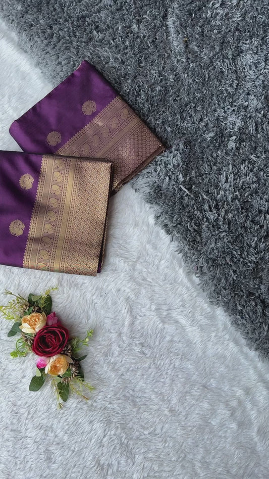 Purple Pure Soft Semi Silk Saree With Attractive Blouse Piece