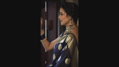 Blue Banarasi Pure Soft Semi Silk Saree With Unstiched Attractive Blouse Piece