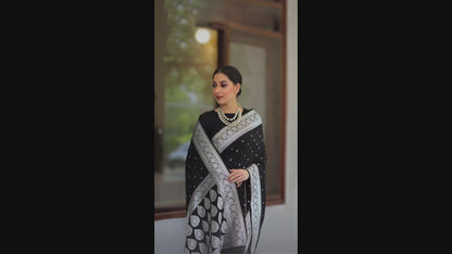 Black Banarasi Pure Soft Semi Silk Saree With Unstiched Attractive Blouse Piece