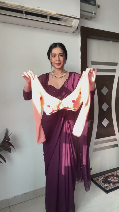 Peach Ready to Wear Georgette Saree With Unstitched Blouse Piece