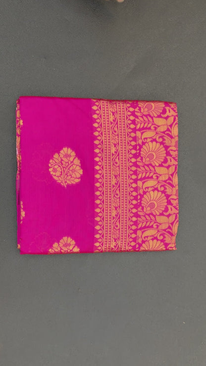 Pink Banarasi Pure Soft Semi Silk Saree With Unstiched Attractive Blouse Piece