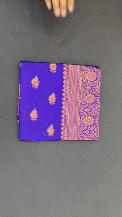 Purple Banarasi Pure Soft Semi Silk Saree With Unstiched Attractive Blouse Piece