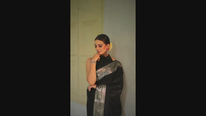 Black Banarasi Pure Soft Semi Silk Saree With Unstiched Attractive Blouse Piece