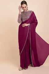 Purple Womens Satin Collection Saree With Blouse Piece