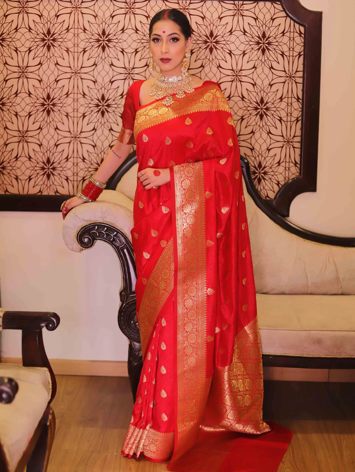 Red Kanjivaram Pure Soft Semi Silk Saree With Unstiched Attractive Blouse Piece