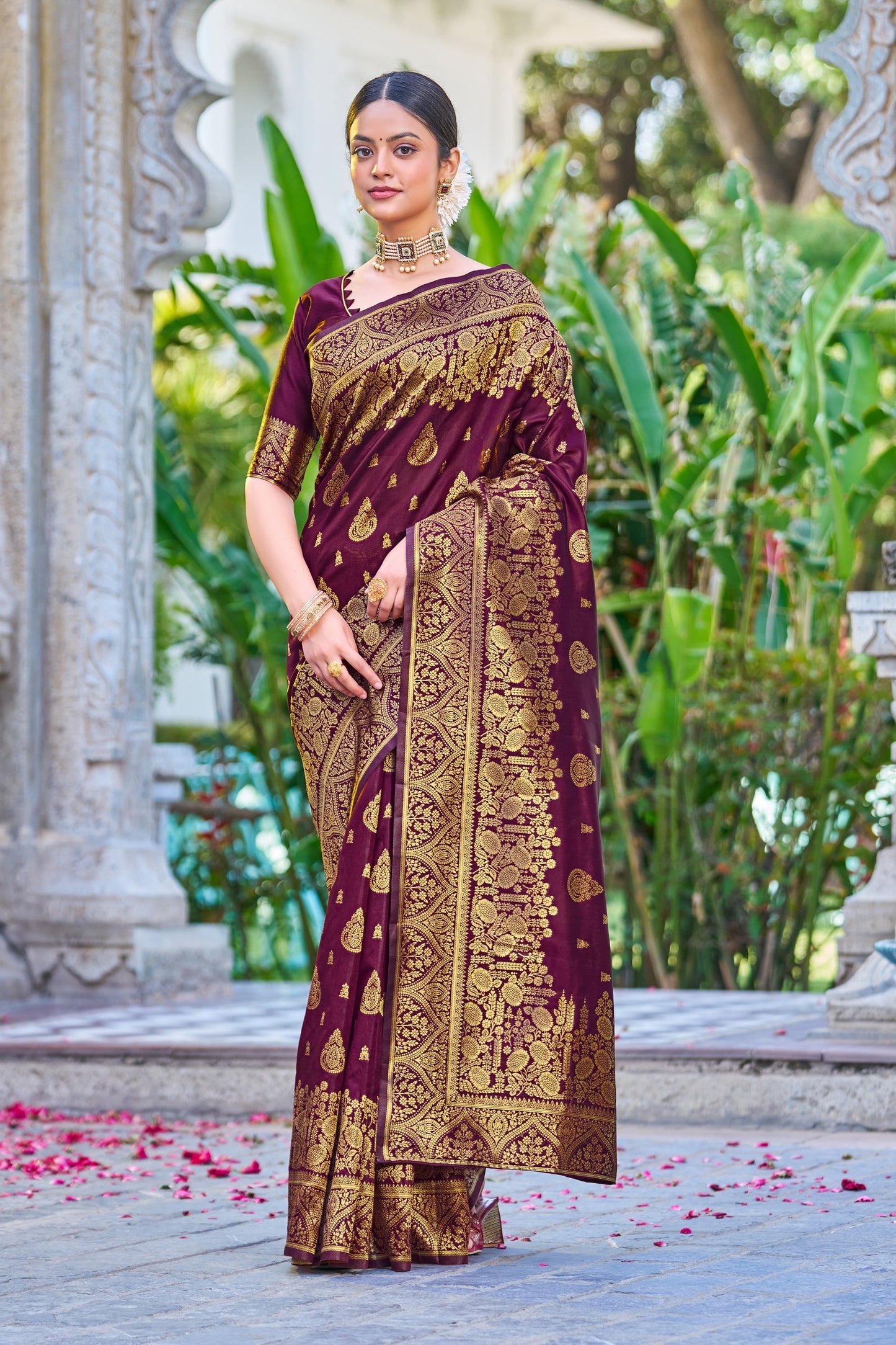 Wine Pure Soft Silk Saree With Engrossing Blouse Piece