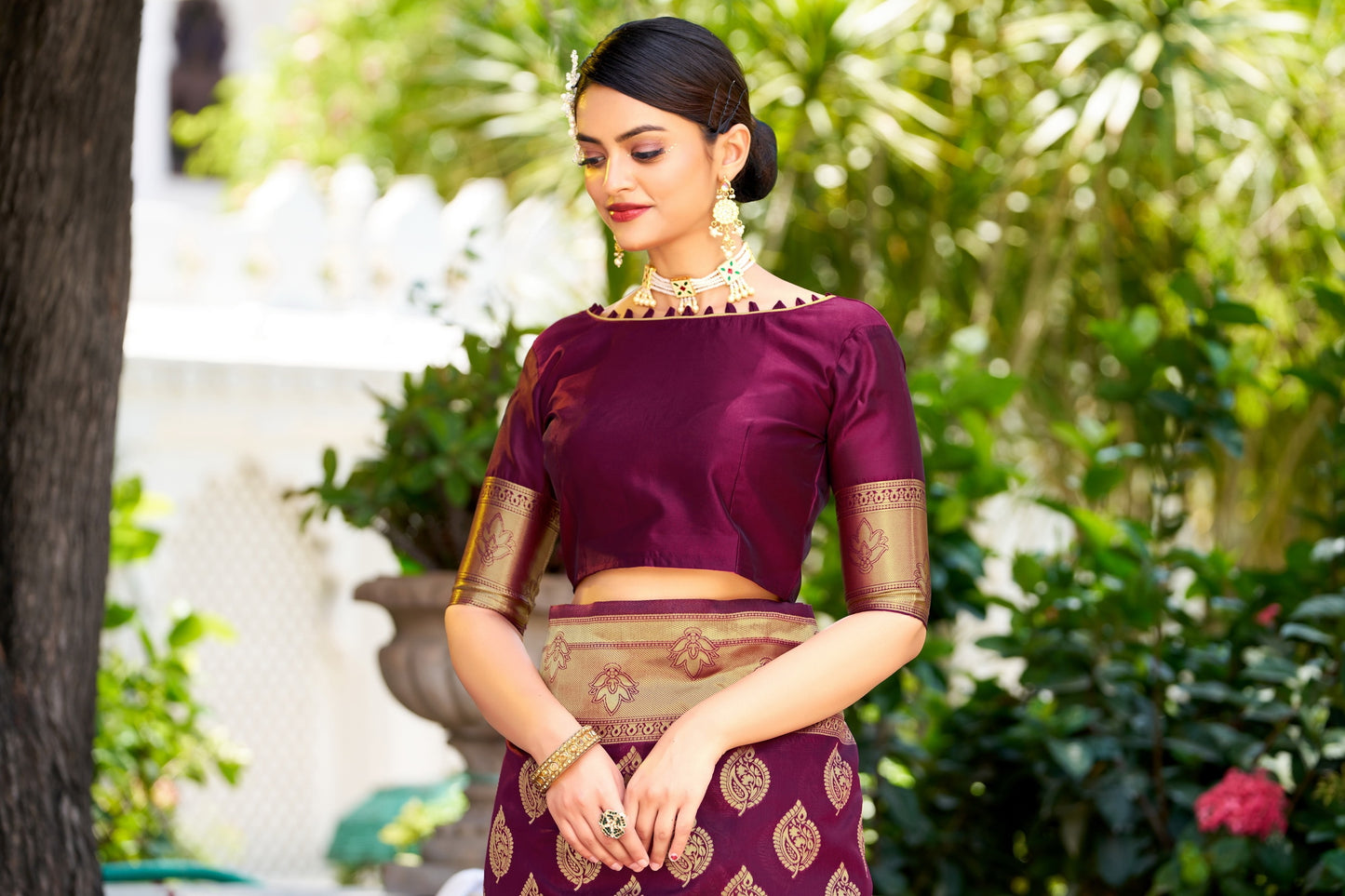 Wine Pure Soft Silk Saree With Engrossing Blouse Piece