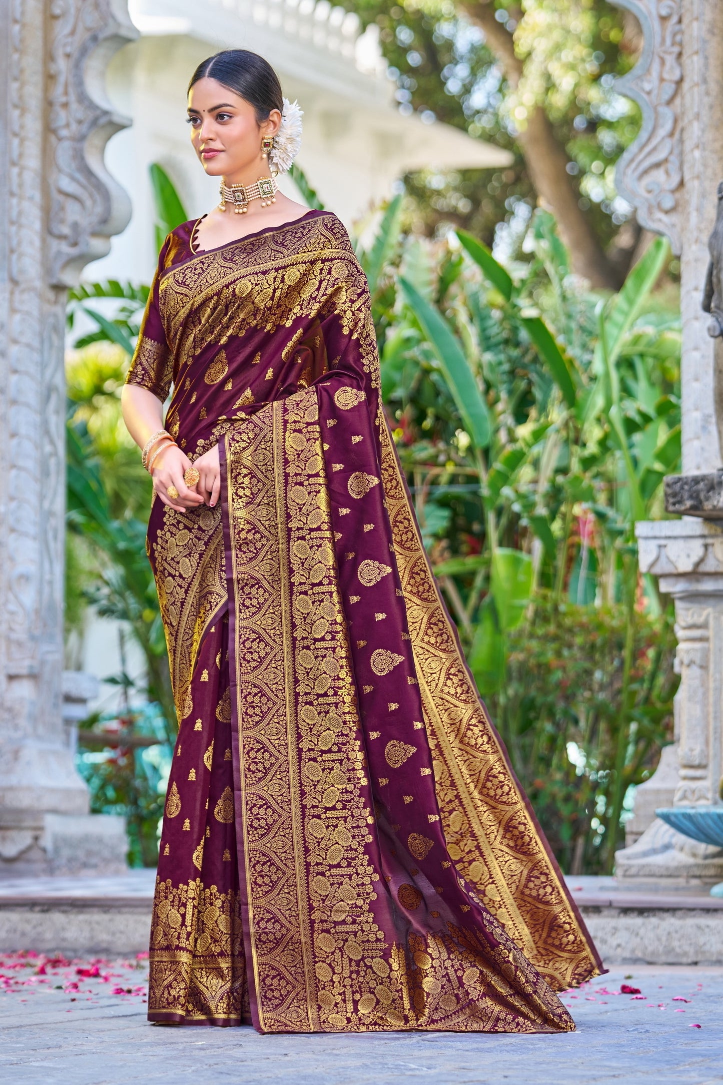 Wine Pure Soft Silk Saree With Engrossing Blouse Piece