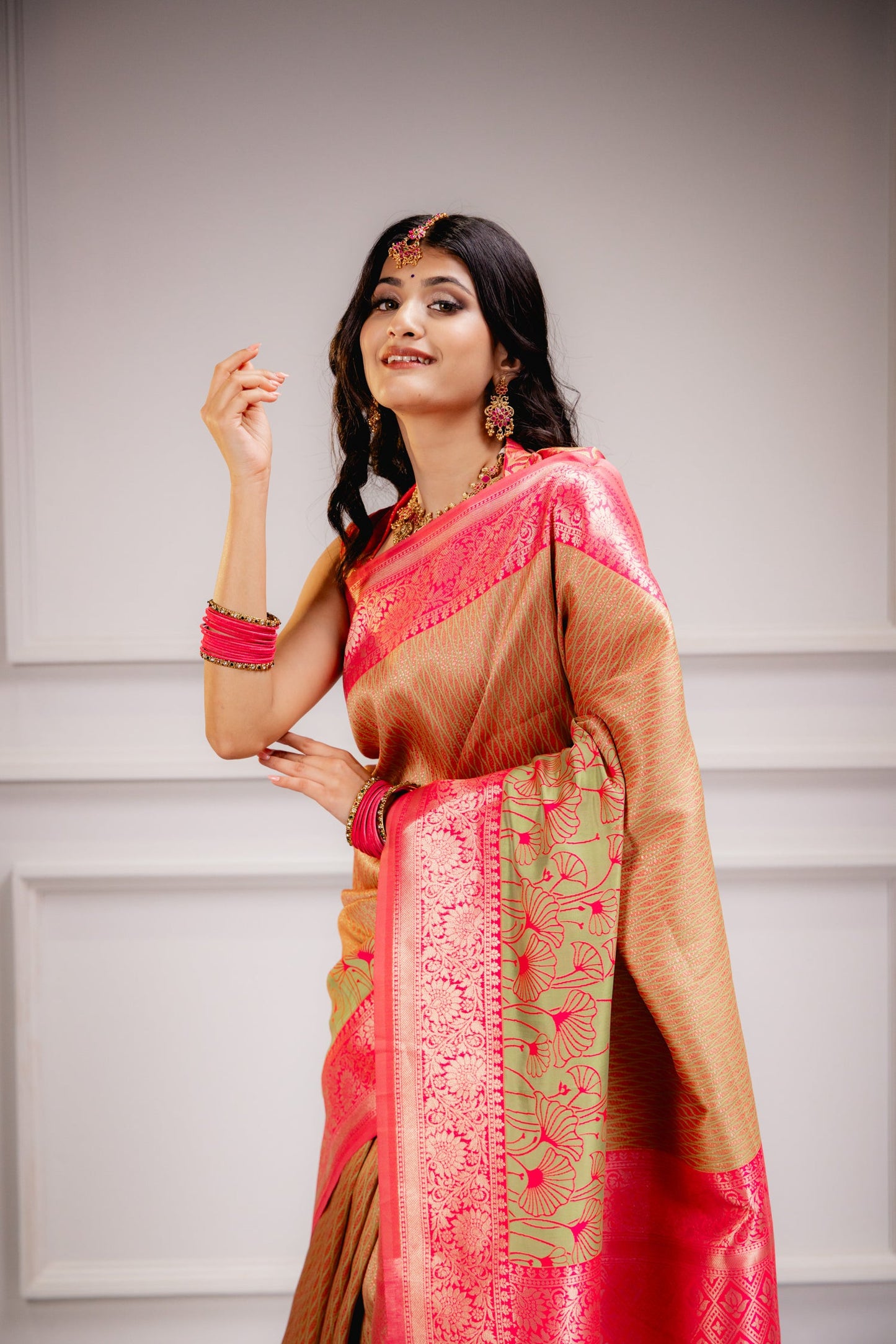 Yellow Pink Pure Soft Silk Saree With Engrossing Blouse Piece (Copy)