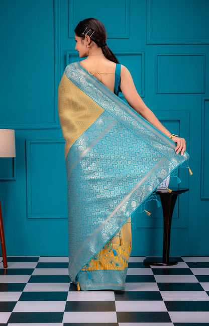 Yellow Sky Pure Soft Silk Saree With Engrossing Blouse Piece