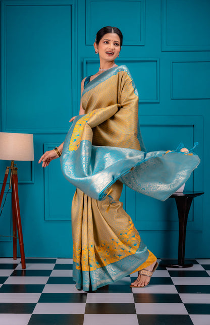 Yellow Sky Pure Soft Silk Saree With Engrossing Blouse Piece