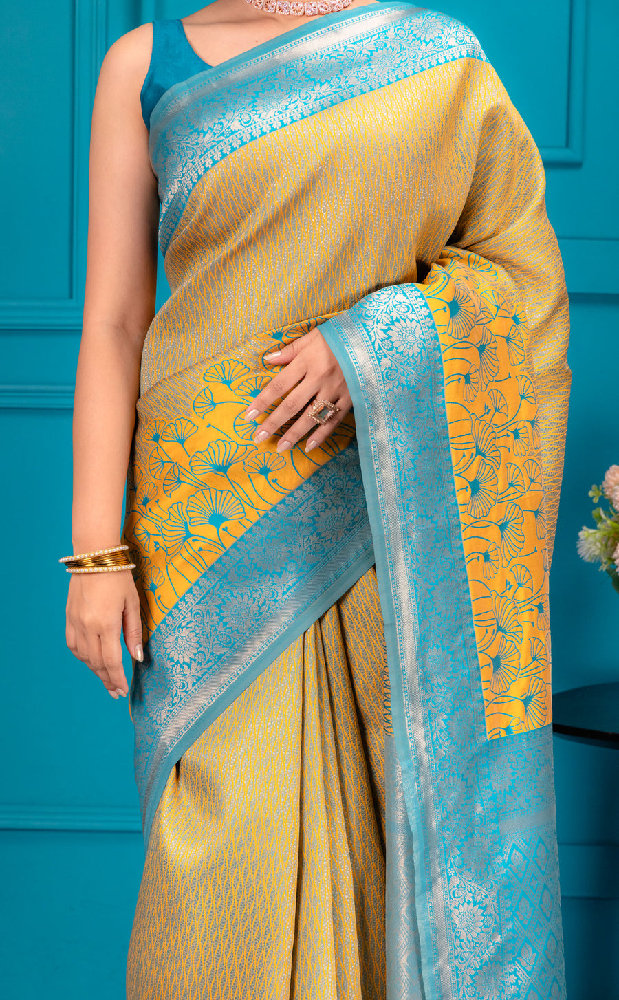 Yellow Sky Pure Soft Silk Saree With Engrossing Blouse Piece