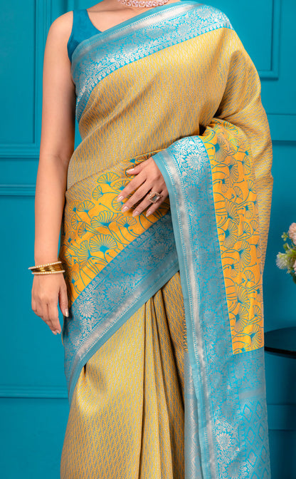 Yellow Sky Pure Soft Silk Saree With Engrossing Blouse Piece