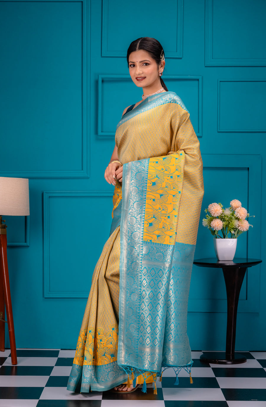 Yellow Sky Pure Soft Silk Saree With Engrossing Blouse Piece