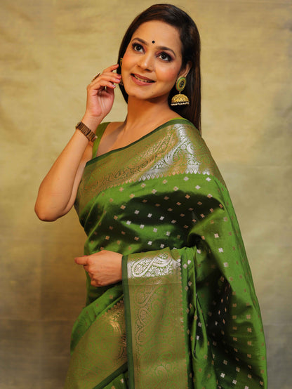 Mehendi Pure Soft Semi Silk Saree With Attractive Blouse Piece