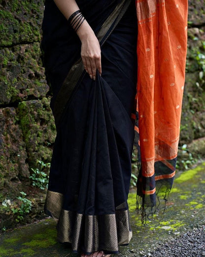 Black Pure Soft Semi-Silk Saree Stylish Blouse Piece