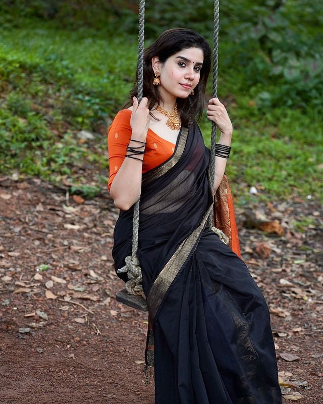 Black Pure Soft Semi-Silk Saree Stylish Blouse Piece