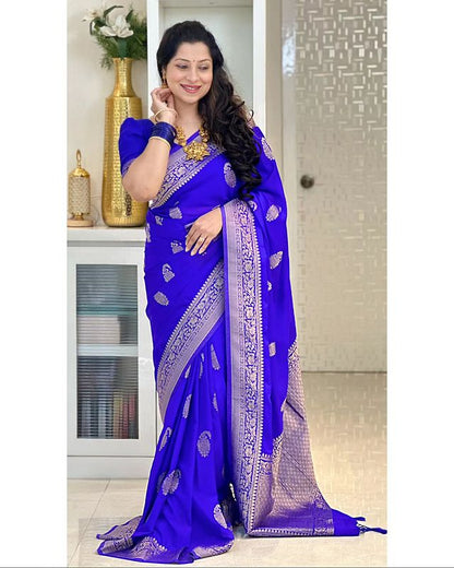 Royal Blue Pure Soft Semi Silk Saree With Attractive Blouse Piece