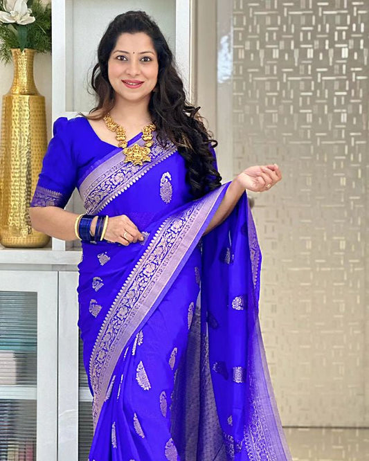 Royal Blue Pure Soft Semi Silk Saree With Attractive Blouse Piece