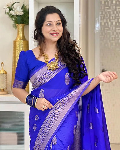 Royal Blue Pure Soft Semi Silk Saree With Attractive Blouse Piece