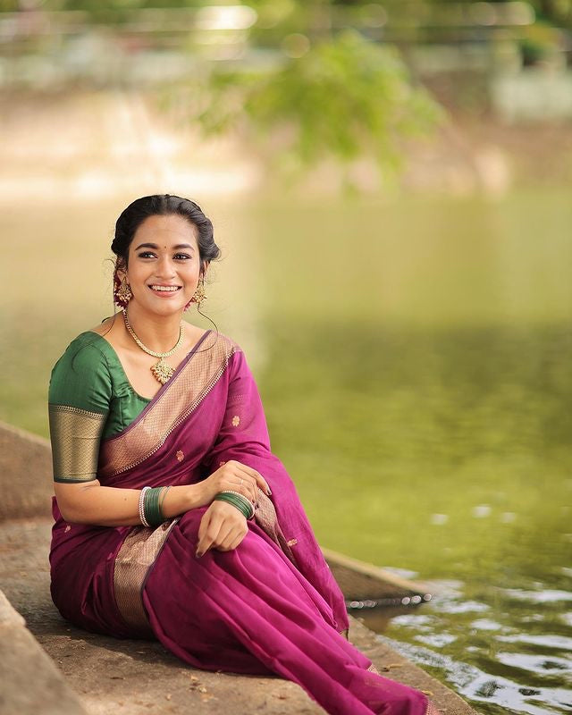 Dark Pink Pure Soft Semi-Silk Saree Stylish Blouse Piece