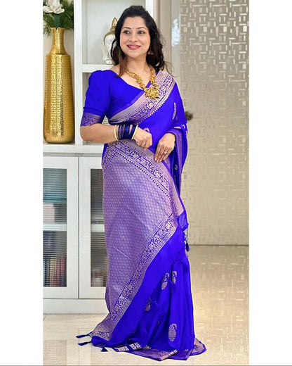 Royal Blue Pure Soft Semi Silk Saree With Attractive Blouse Piece