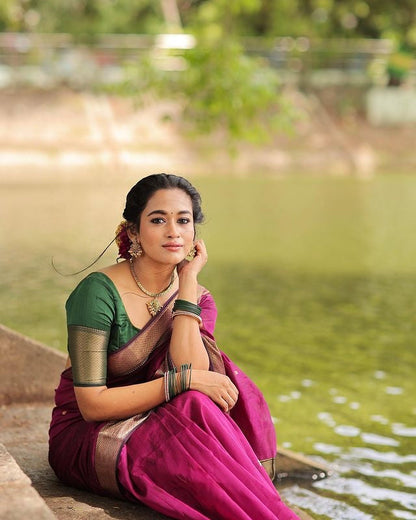 Dark Pink Pure Soft Semi-Silk Saree Stylish Blouse Piece