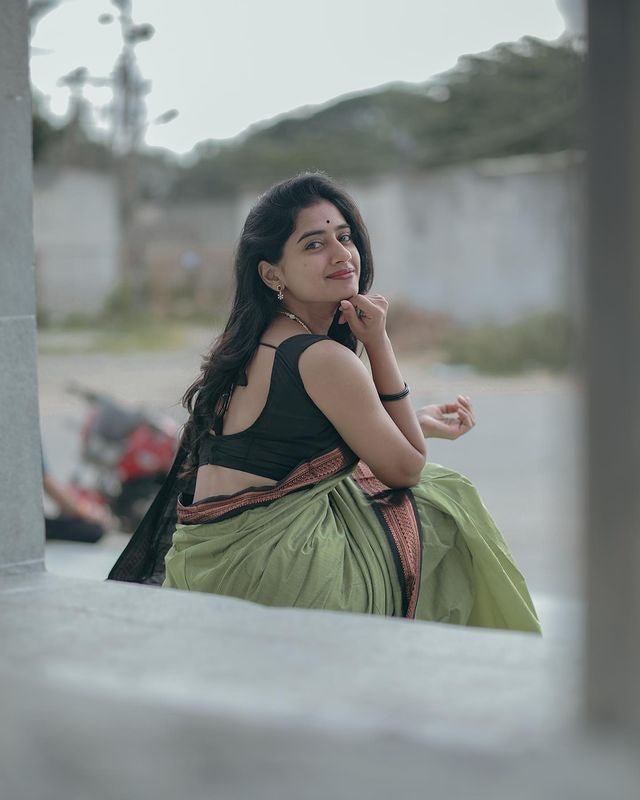 Light Green & Black Combination Pure Soft Semi Silk Saree With Attractive Blouse Piece