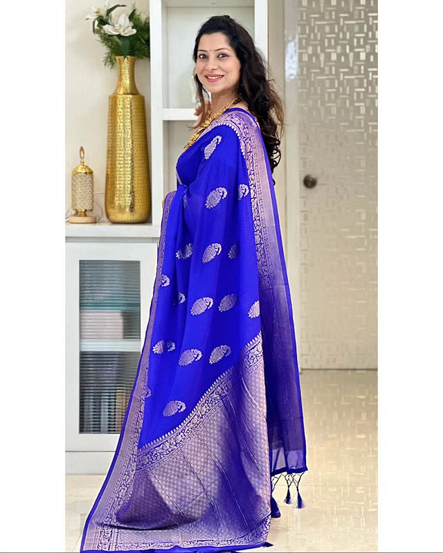 Royal Blue Pure Soft Semi Silk Saree With Attractive Blouse Piece